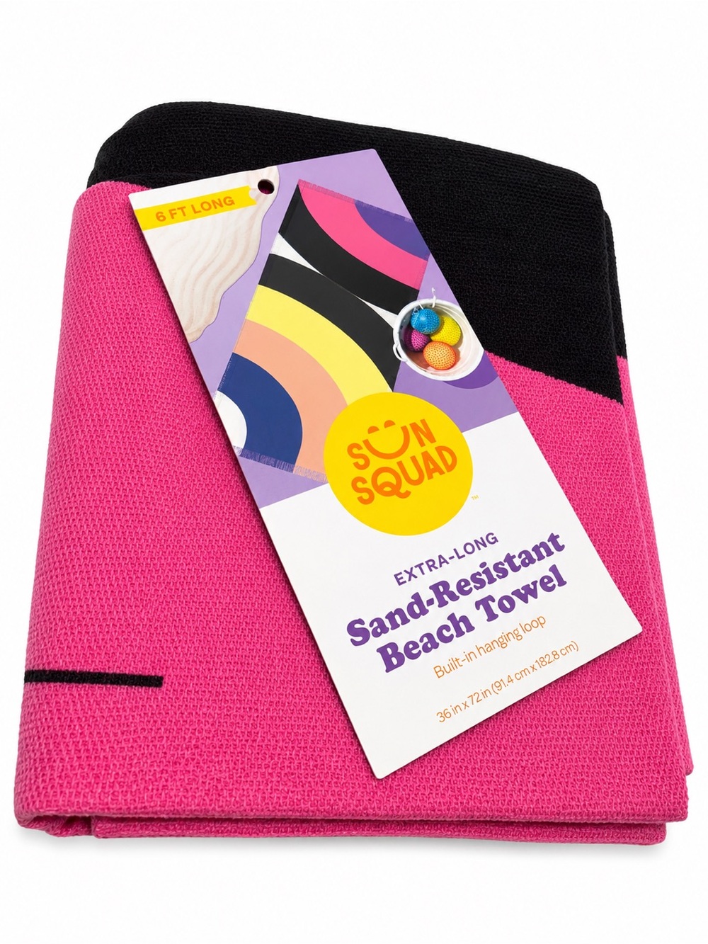 Sun Squad Extra-Long Sand-Resistant Beach Towel Pink & Black 36” x 72” NWT